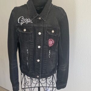 COOGI Women's Black Denim Jacket with Pink Patch